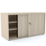 Armario-Baixo-Credenza-com-Duas-Portas-de-Correr-PE50-em-MDP-Cor-Nogueira-CasaBlanca-detalhe-Preto