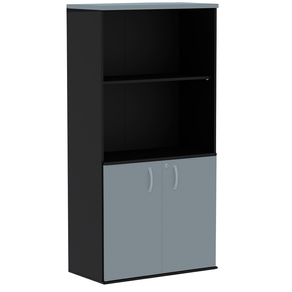 Armario-Misto-com-prateleira-superior-PE25-em-MDP-Liso-Cinza-e-Preto