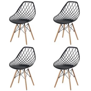 Kit-4-Cadeiras-Cloe-Kaila-Polipropileno-Preto-Base-Madeira Kit-4-Cadeiras-Cloe-Kaila-Polipropileno-Preto-Base-Madeira