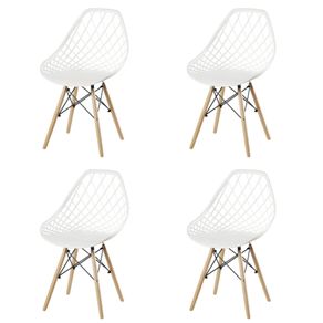 Kit-4-Cadeiras-Cloe-Kaila-Polipropileno-Branco-Base-Madeira Kit-4-Cadeiras-Cloe-Kaila-Polipropileno-Branco-Base-Madeira