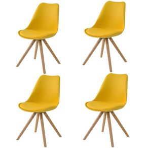 Kit-4-Cadeiras-Luisa-Rivatti-Polipropileno-Amarela-Base-Madeira Kit-4-Cadeiras-Luisa-Rivatti-Polipropileno-Amarela-Base-Madeira