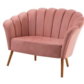 Sofa-2-Lugares-Petala-Daf-Moveis-135-cm-em-Madeira-Eucalipto-Veludo-Rosa-Base-Madeira-Tauari