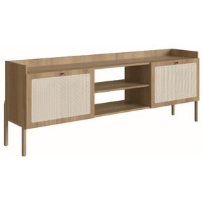 Rack-Oslo-Artesano-183-cm-em-MDP-Cor-Mel-Palha-Natural-2-Portas-Base-Madeira