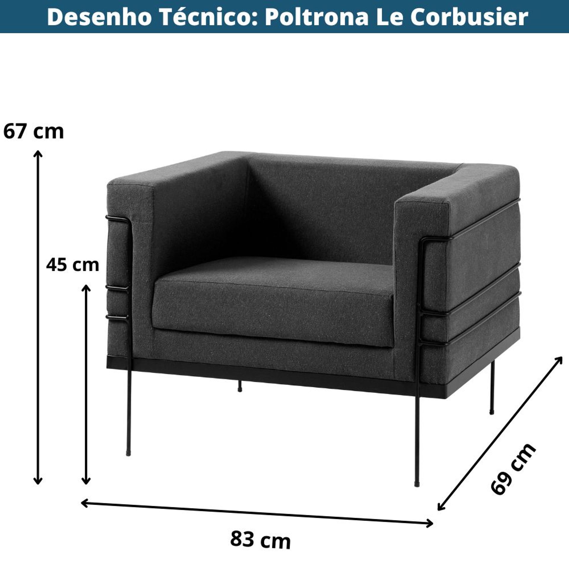 Poltrona Le Corbusier Daf Móveis em Madeira Eucalipto Revestida
