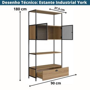 Desenho-Tecnico-Estante-Industrial-York-Artesano-90-cm--largura--em-MDP-Hanover-Duas-Portas-Aco-Preto