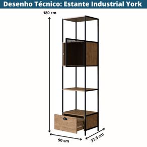Desenho-Tecnico-Estante-Industrial-York-Artesano-90-cm--largura--em-MDP-Vermont-Uma-Porta-Aco-Preto