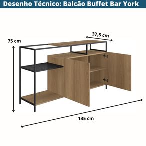 Desenho-Tecnico--Buffet-Bar-Industrial-York-Artesano-135-cm--largura--em-MDP-Hanover-Duas-Portas-Aco-Preto