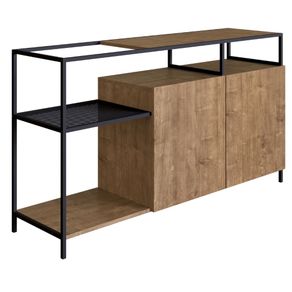 Balcao-Buffet-Bar-Industrial-York-Artesano-135-cm--largura--em-MDP-Vermont-Duas-Portas-Aco-Preto
