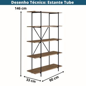 Estante-Industrial-Tube-Artesano-146-cm--altura--MDP-Cinco-Prateleiras-Estrutura-Metalica-Preta