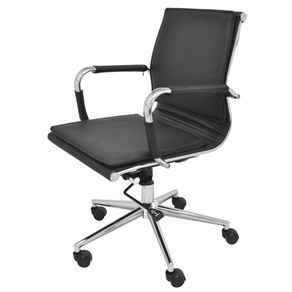 Cadeira-Giratoria-Baixa-Valencia-Soft-Rivatti-Revestida-em-Poliuretano-Preto-Base-Rozio-Nylon