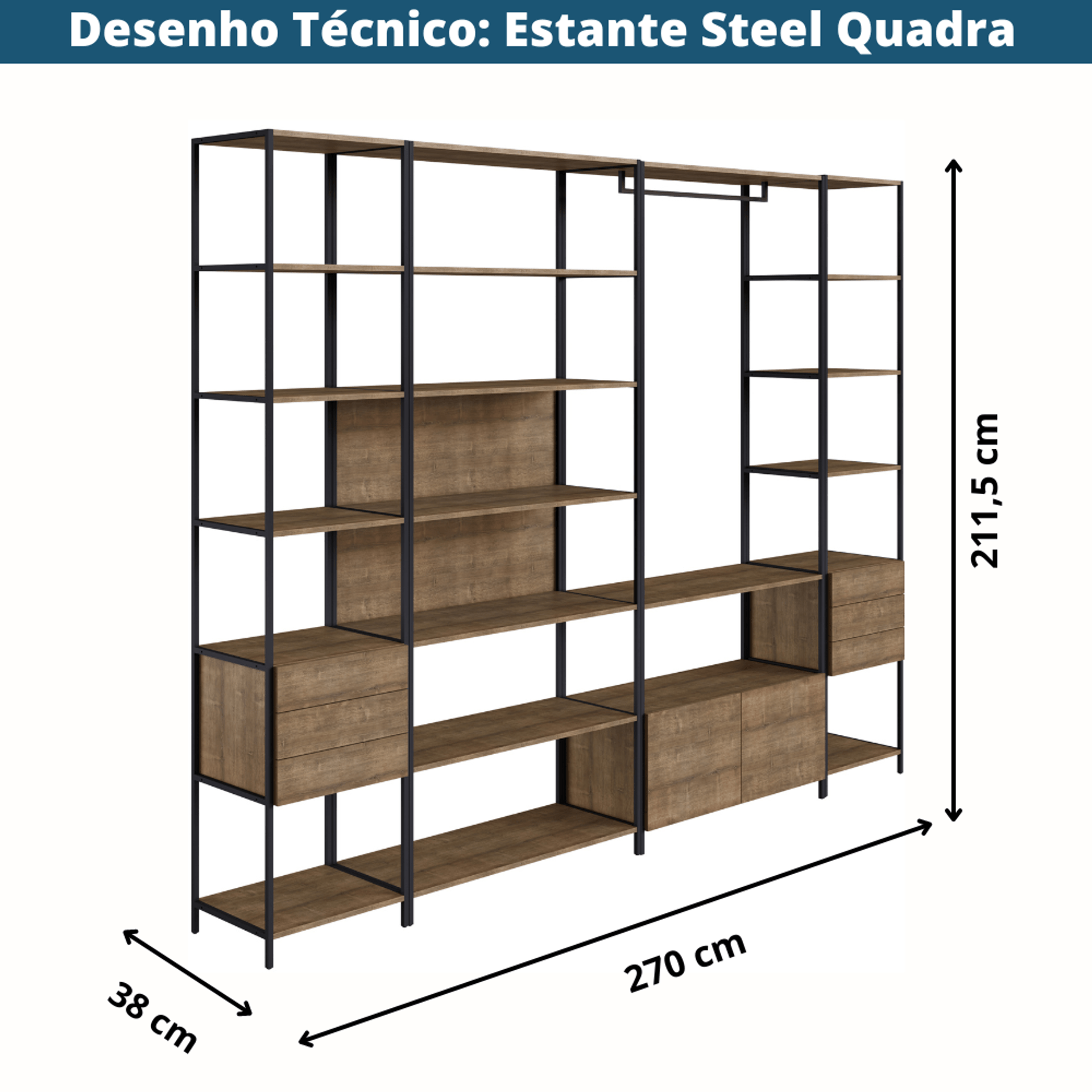 Estante Organizador Multiuso Closet 6 Prateleiras Cabideiro Aco na