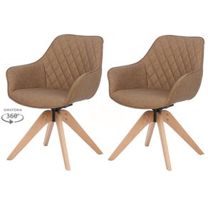 Kit-2-Cadeiras-Giratorias-com-Braco-Cintia-Rivatti-em-Poliuretano--Pu--Marrom-Claro-Base-Madeira Kit-2-Cadeiras-Giratorias-com-Braco-Cintia-Rivatti-em-Poliuretano--Pu--Marrom-Claro-Base-Madeira
