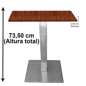 Mesa Quadrada Alpha Inox Prata 73,50 cm (Altura) Tampo MDP Quadrado 60 cm Escarlate (Larg)