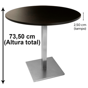 Mesa Quadrada Alpha Inox Prata 73,50 cm (Altura) Tampo MDP Redondo 60 cm Preto (Larg)