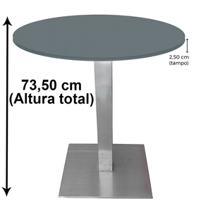 Mesa Quadrada Alpha Inox Prata 73,50 cm (Altura) Tampo MDP Redondo 60 cm Grafito (Larg)