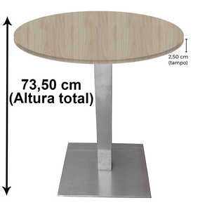 Mesa Quadrada Alpha Inox Prata 73,50 cm (Altura) Tampo MDP Redondo 60 cm Nogueira CasaBlanca (Larg)