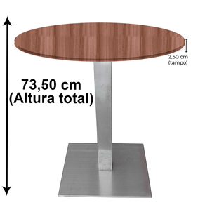 Mesa Quadrada Alpha Inox Prata 73,50 cm (Altura) Tampo MDP Redondo 60 cm Walnut (Larg)