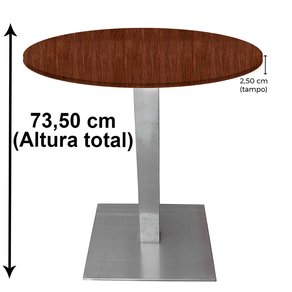 Mesa Quadrada Alpha Inox Prata 73,50 cm (Altura) Tampo MDP Redondo 60 cm Escarlate (Larg)