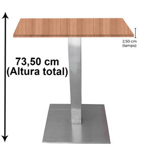 Mesa Quadrada Alpha Inox Prata 73,50 cm (Altura) Tampo MDP Quadrado 70 cm Noce Naturalle (Larg)