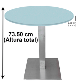 Mesa Quadrada Alpha Inox Prata 73,50 cm (Altura) Tampo MDP Redondo 70 cm Cinza (Larg)