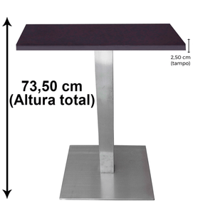 Mesa Quadrada Alpha Inox Prata 73,50 cm (Altura) Tampo MDP Quadrado 80 cm Preto (Larg)