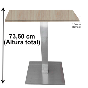 Mesa Quadrada Alpha Inox Prata 73,50 cm (Altura) Tampo MDP Quadrado 80 cm Nogueira CasaBlanca (Larg)