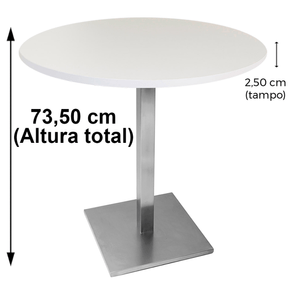 Mesa Quadrada Alpha Inox Prata 73,50 cm (Altura) Tampo MDP Redondo 80 cm Branco (Larg)