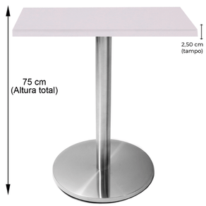 Mesa Beta em Inox 75,00 cm (Altura) Disco Redondo Tampo MDP Quadrado 60 cm Branco (Larg)