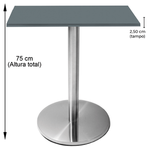 Mesa Beta em Inox 75,00 cm (Altura) Disco Redondo Tampo MDP Quadrado 60 cm Grafito (Larg)