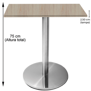 Mesa Beta em Inox 75,00 cm (Altura) Disco Redondo Tampo MDP Quadrado 60 cm Nogueira CasaBlanca (Larg)