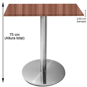 Mesa Beta em Inox 75,00 cm (Altura) Disco Redondo Tampo MDP Quadrado 60 cm Walnut (Larg)