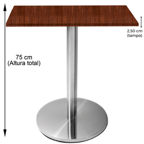 Mesa Beta em Inox 75,00 cm (Altura) Disco Redondo Tampo MDP Quadrado 60 cm Escarlate (Larg)