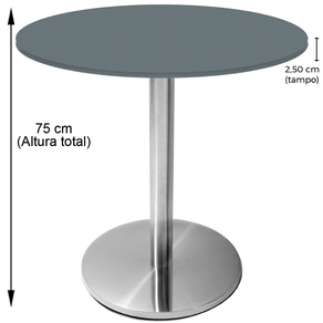 Mesa Beta em Inox 75,00 cm (Altura) Disco Redondo Tampo MDP PE25 Redondo 60 cm Grafito