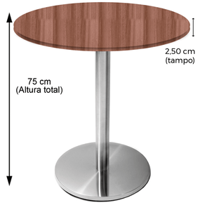 Mesa Beta em Inox 75,00 cm (Altura) Disco Redondo Tampo MDP PE25 Redondo 60 cm Walnut