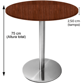 Mesa Beta em Inox 75,00 cm (Altura) Disco Redondo Tampo MDP PE25 Redondo 60 cm Escarlate