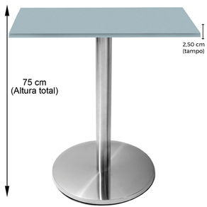 Mesa Beta em Inox 75,00 cm (Altura) Disco Redondo Tampo MDP PE25 Quadrado 70 cm Cinza