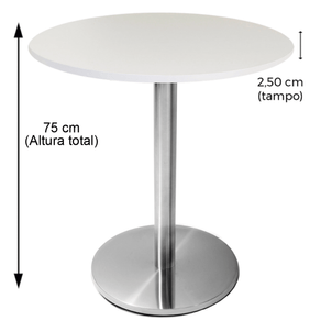 Mesa Beta em Inox 75,00 cm (Altura) Disco Redondo Tampo MDP PE25 Redondo 70 cm Branco