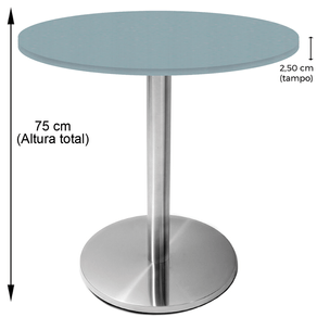 Mesa Beta em Inox 75,00 cm (Altura) Disco Redondo Tampo MDP PE25 Redondo 70 cm Cinza