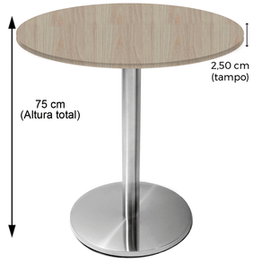 Mesa-Beta-em-Inox-7500-cm--Altura--Disco-Redondo-Tampo-MDP-PE25-Redondo-80-cm-Nogueira-CasaBlanca