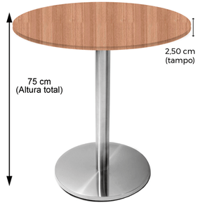 Mesa Beta em Inox 75,00 cm (Altura) Disco Redondo Tampo MDP PE25 Redondo 80 cm Noce Naturalle