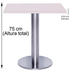 Mesa Beta Big em Inox 75,00 cm (Altura) Disco Redondo Tampo MDP Quadrado 60 cm Branco