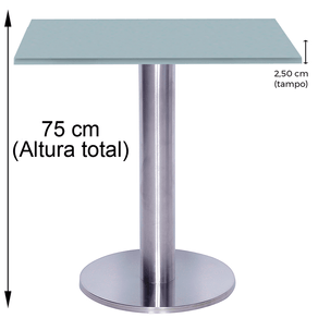 Mesa Beta Big em Inox 75,00 cm (Altura) Disco Redondo Tampo MDP Quadrado 60 cm Cinza