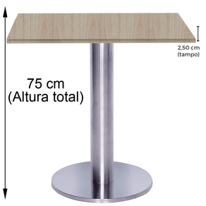 Mesa-Beta-Big-em-Inox-7500-cm--Altura--Disco-Redondo-Tampo-MDP-Quadrado-60-cm-Nogueira-CasaBlanca