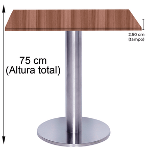 Mesa Beta Big em Inox 75,00 cm (Altura) Disco Redondo Tampo MDP Quadrado 60 cm Walnut