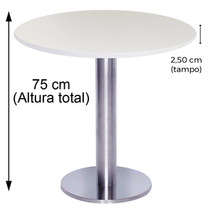 Mesa Beta Big em Inox 75,00 cm (Altura) Disco Redondo Tampo MDP Redondo 60 cm Branco