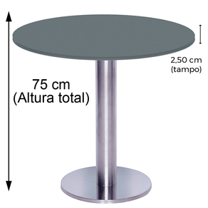 Mesa Beta Big em Inox 75,00 cm (Altura) Disco Redondo Tampo MDP Redondo 60 cm Grafito