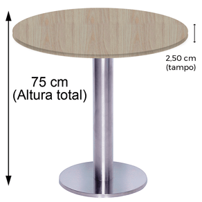 Mesa Beta Big em Inox 75,00 cm (Altura) Disco Redondo Tampo MDP Redondo 60 cm Nogueira CasaBlanca