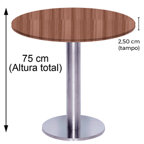 Mesa Beta Big em Inox 75,00 cm (Altura) Disco Redondo Tampo MDP Redondo 60 cm Walnut