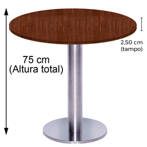 Mesa Beta Big em Inox 75,00 cm (Altura) Disco Redondo Tampo MDP Redondo 60 cm Escarlate