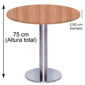 Mesa Beta Big em Inox 75,00 cm (Altura) Disco Redondo Tampo MDP Redondo 70 cm Noce Naturalle